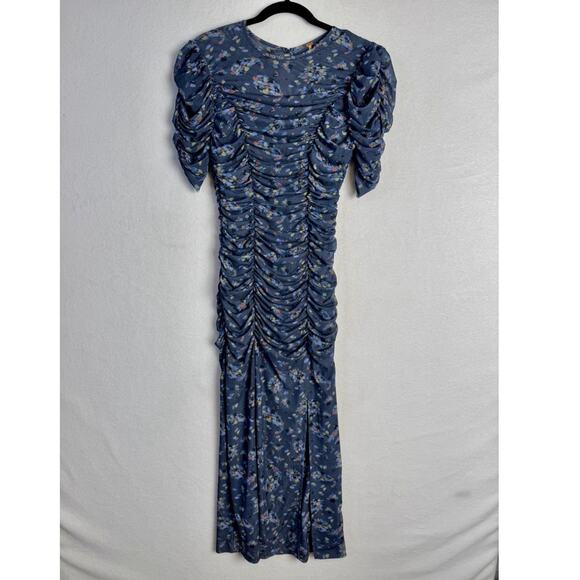 Free People Briella Floral Ruched Midi Dress in Navy Combo Sz XS - Picture 2 of 6